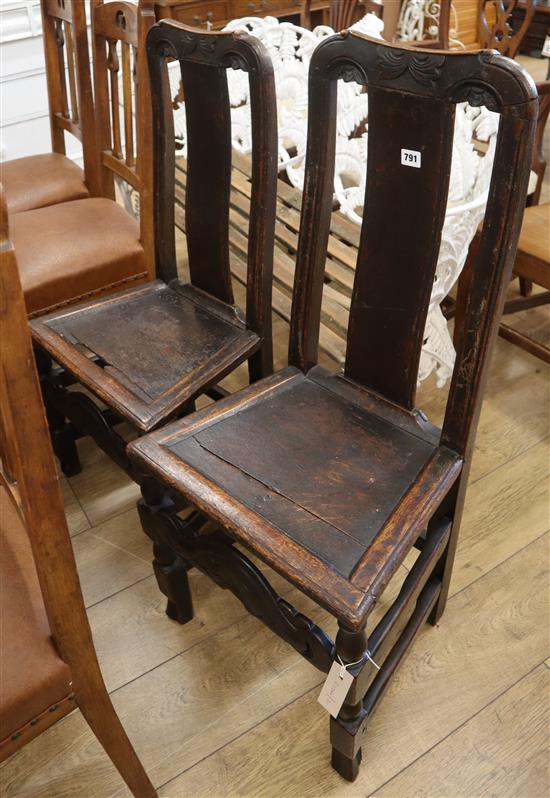 A pair of William and Mary oak side chairs